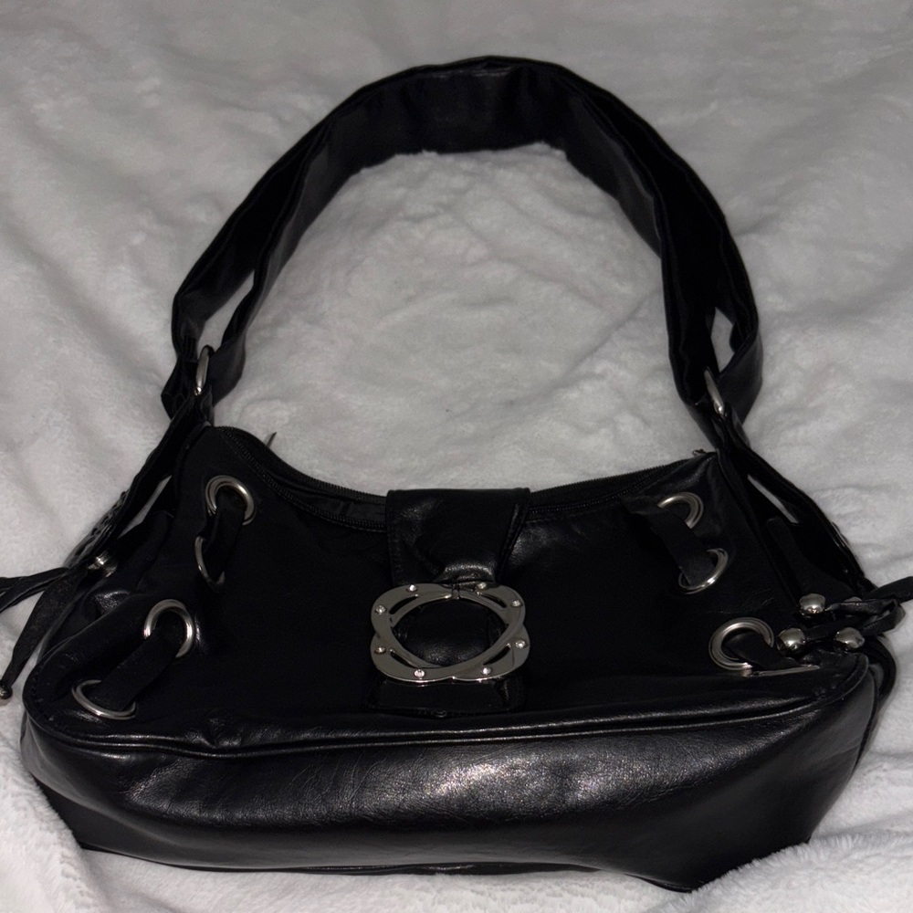 Classic Black Shoulder Bag with Silver Accent